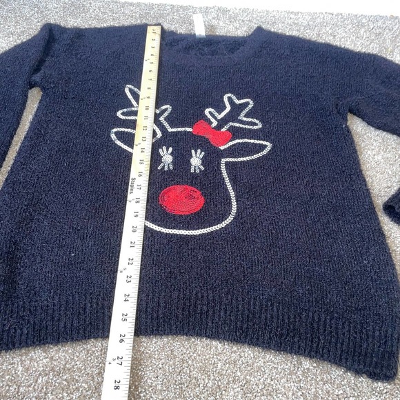 Xhilaration sweater black softSZ XL Christmas Rudolph reindeer sequined top - Picture 3 of 6